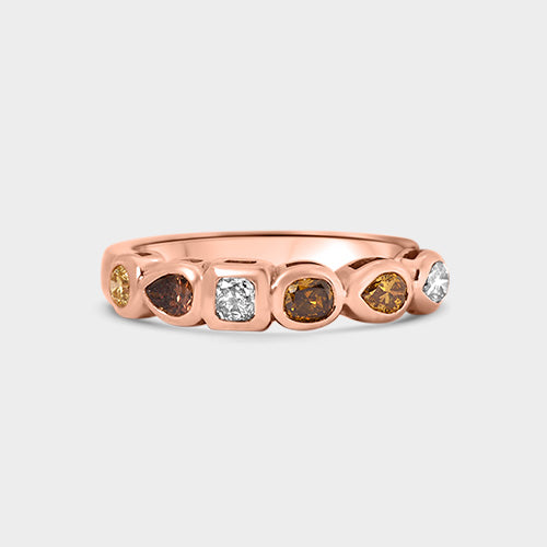 Medio cintillo oro rosado diamantes de colores y formas