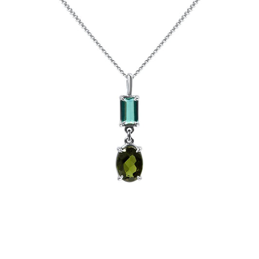 Collar turmalinas verdes corte oval y baguette oro blanco