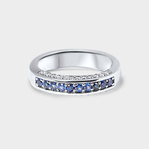 Anillo cintillo zafiros y diamantes laterales