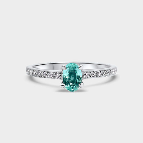 Anillo turmalina paraiba oval acompañada