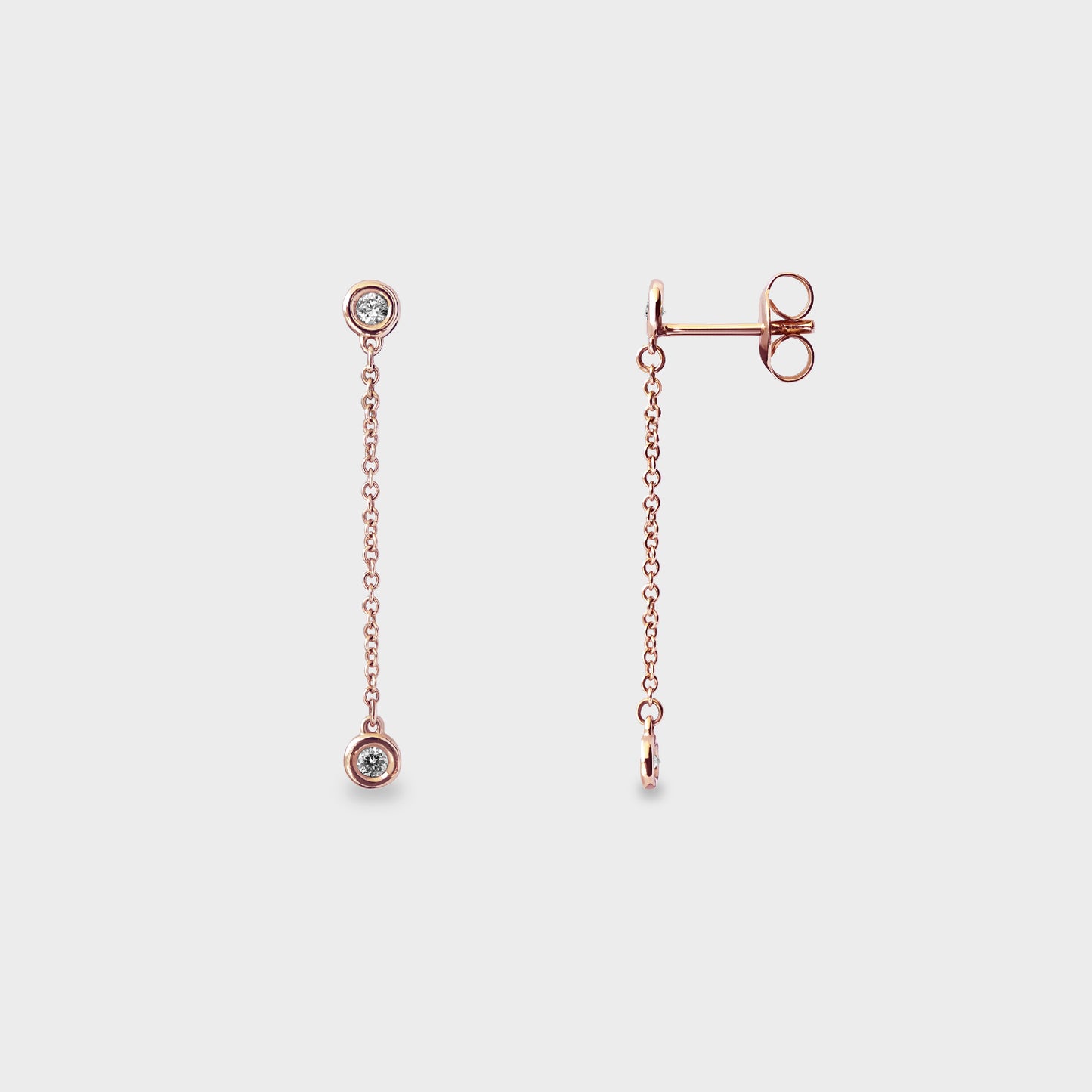 Aros colgantes de engaste botón oro rosado
