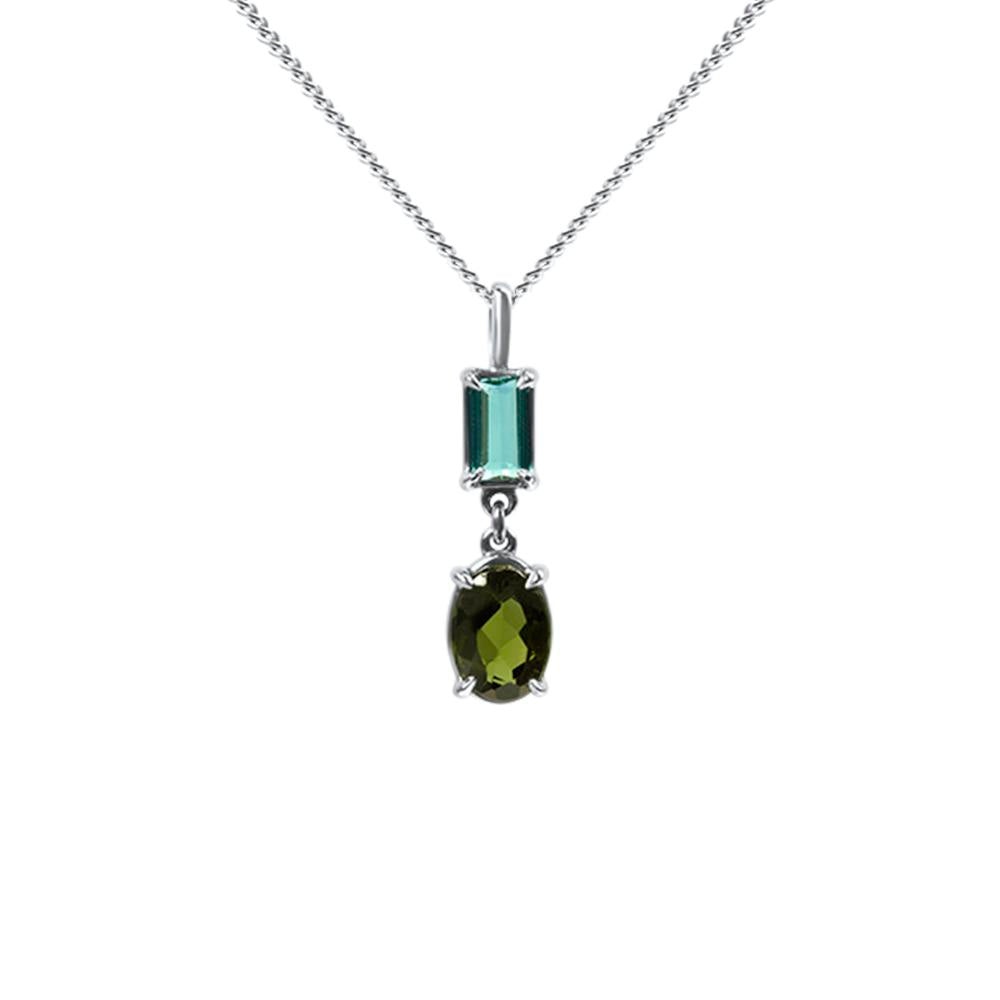 Collar turmalinas verdes corte oval y baguette oro blanco