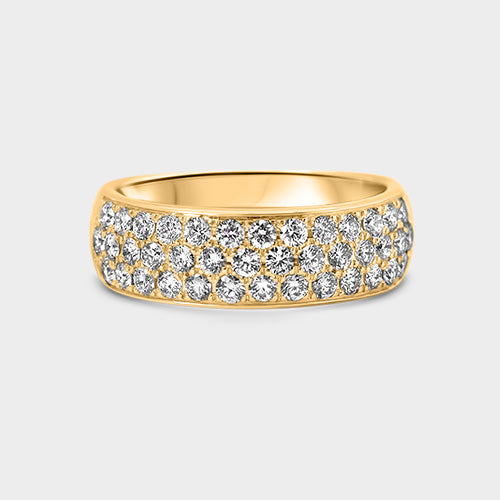 Anillo triple corrida pavé 40D 1.2ct oro amarillo